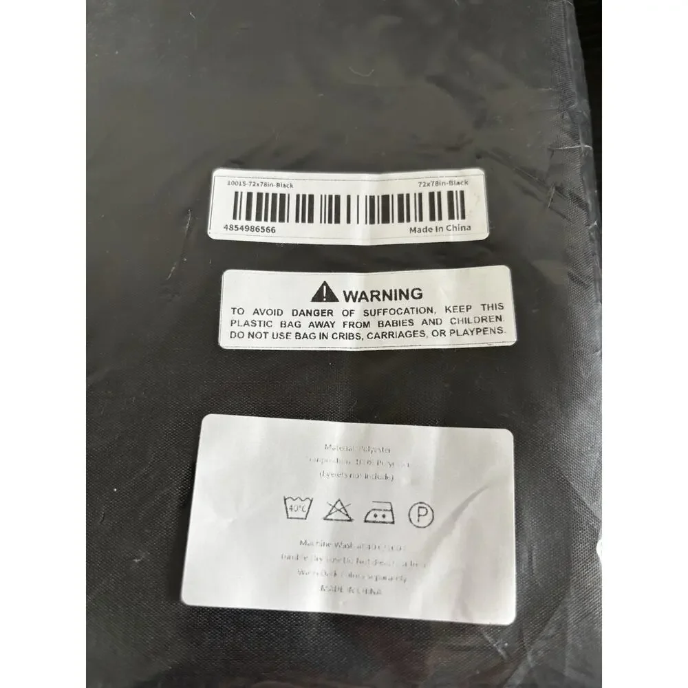 New Black Shower Curtain 72x78in w/ White Rings